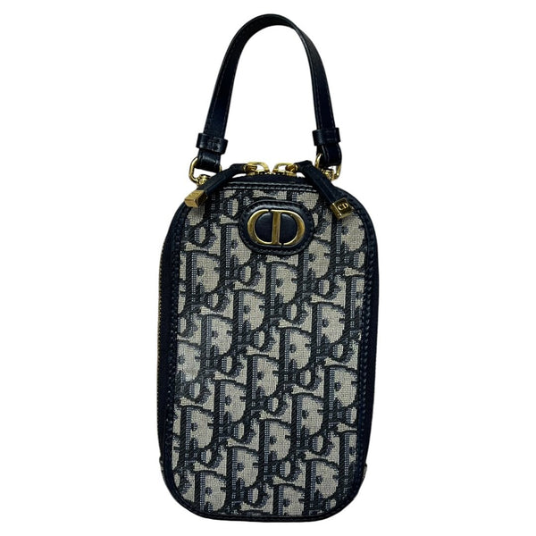 Christian DIOR Oblique Canvas Dior Oblique Vertical Pouch Navy Blue and Beige Gold Hardware Ch2158