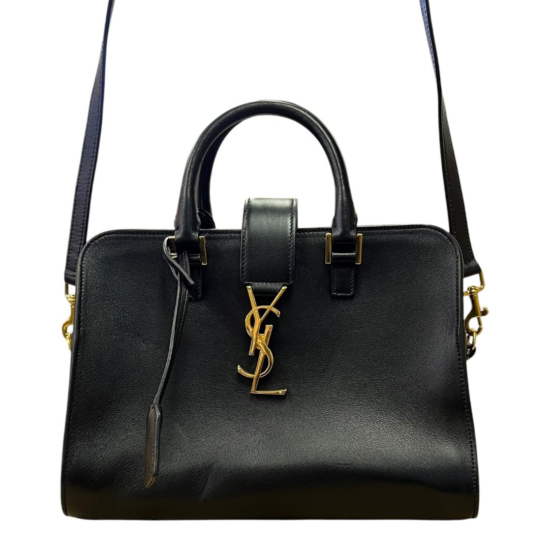 SAINT LAURENT Calfskin Uptown Top Handle Bag Handbag, Shoulder Bag Black Gold Hardware Yv158