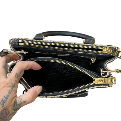 PRADA Jacquard Triangle Symbole Jacquard Triangle Mini Tote Handbag Black and Beige Gold Hardware PR203