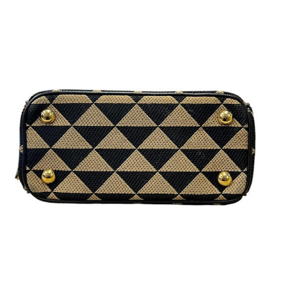 PRADA Jacquard Triangle Symbole Jacquard Triangle Mini Tote Handbag Black and Beige Gold Hardware PR203