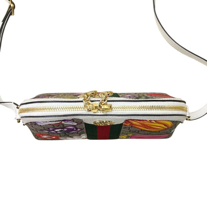 GUCCI GG Flora Canvas Ophidia GG Flora Small Shoulder Bag, Beige/Ebony (canvas) with Multicolor Floral Print and Cream/Off-white Leather Trim, Gold Hardware, GU628