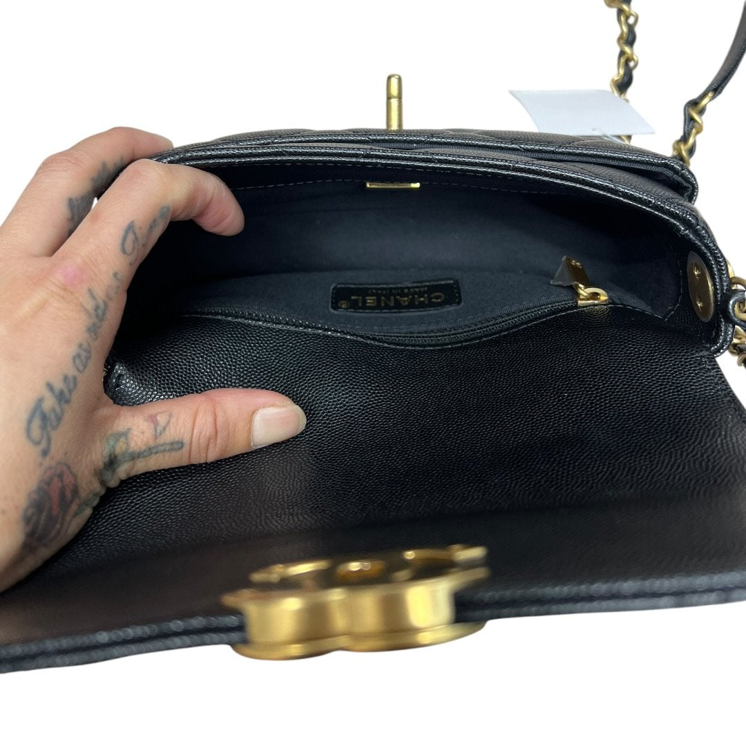 CHANEL Caviar Mini Flap Bag Shoulder Bag Black Gold Hardware CH2167