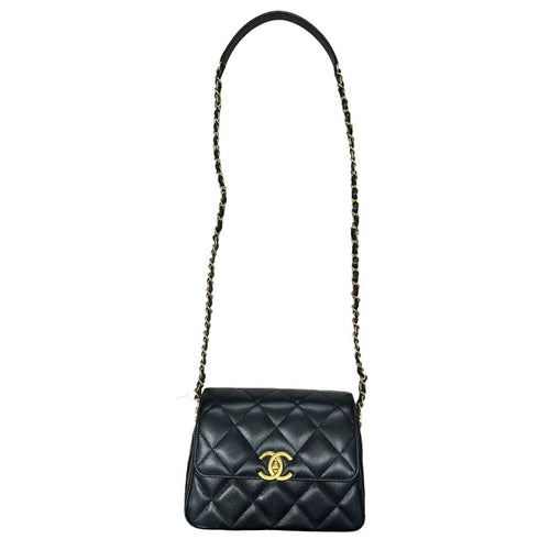 CHANEL Caviar Mini Flap Bag Shoulder Bag Black Gold Hardware CH2167