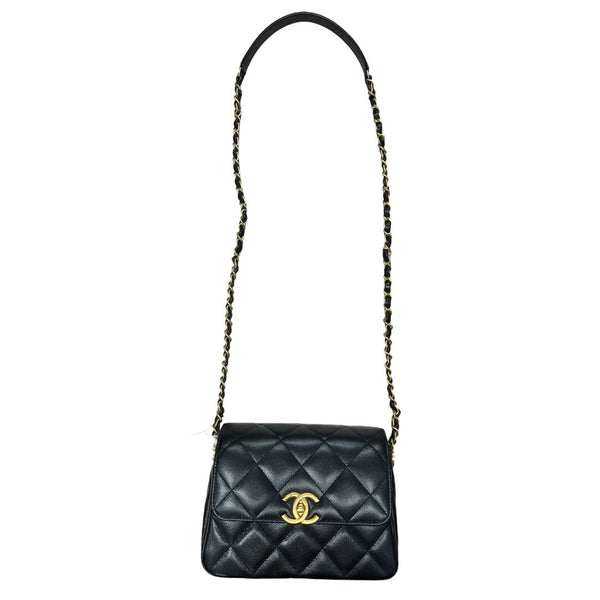 CHANEL Caviar Mini Flap Bag Shoulder Bag Black Gold Hardware CH2167