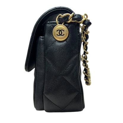 CHANEL Caviar Mini Flap Bag Shoulder Bag Black Gold Hardware CH2167