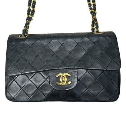 CHANEL Lambskin Classic Flap Bag Shoulder Bag Black with Burgundy Lining Gold Hardware CH2166