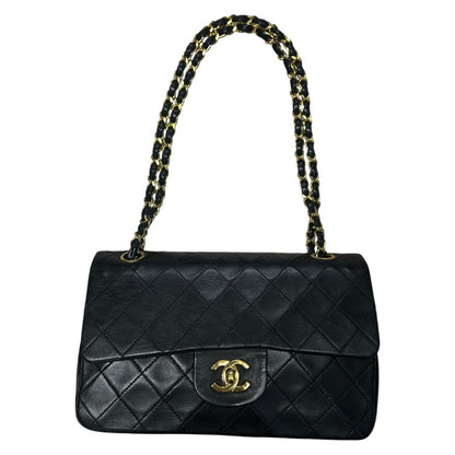 CHANEL Lambskin Classic Flap Bag Shoulder Bag Black with Burgundy Lining Gold Hardware CH2166