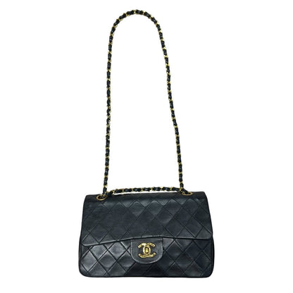 CHANEL Lambskin Classic Flap Bag Shoulder Bag Black with Burgundy Lining Gold Hardware CH2166