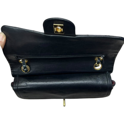 CHANEL Lambskin Classic Flap Bag Shoulder Bag Black with Burgundy Lining Gold Hardware CH2166