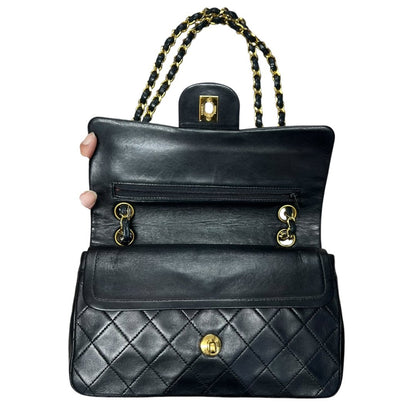 CHANEL Lambskin Classic Flap Bag Shoulder Bag Black with Burgundy Lining Gold Hardware CH2166