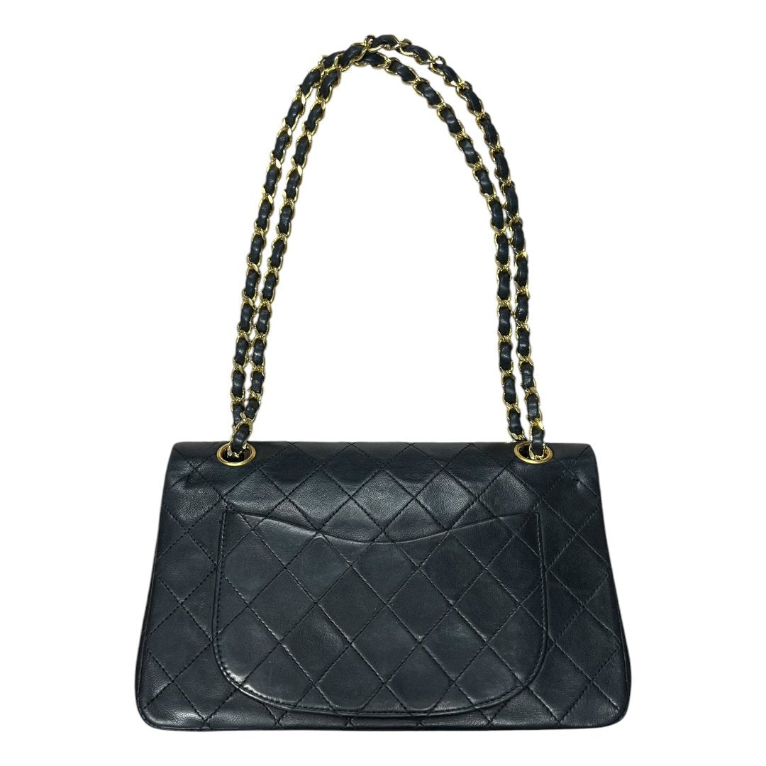 CHANEL Lambskin Classic Flap Bag Shoulder Bag Black with Burgundy Lining Gold Hardware CH2166