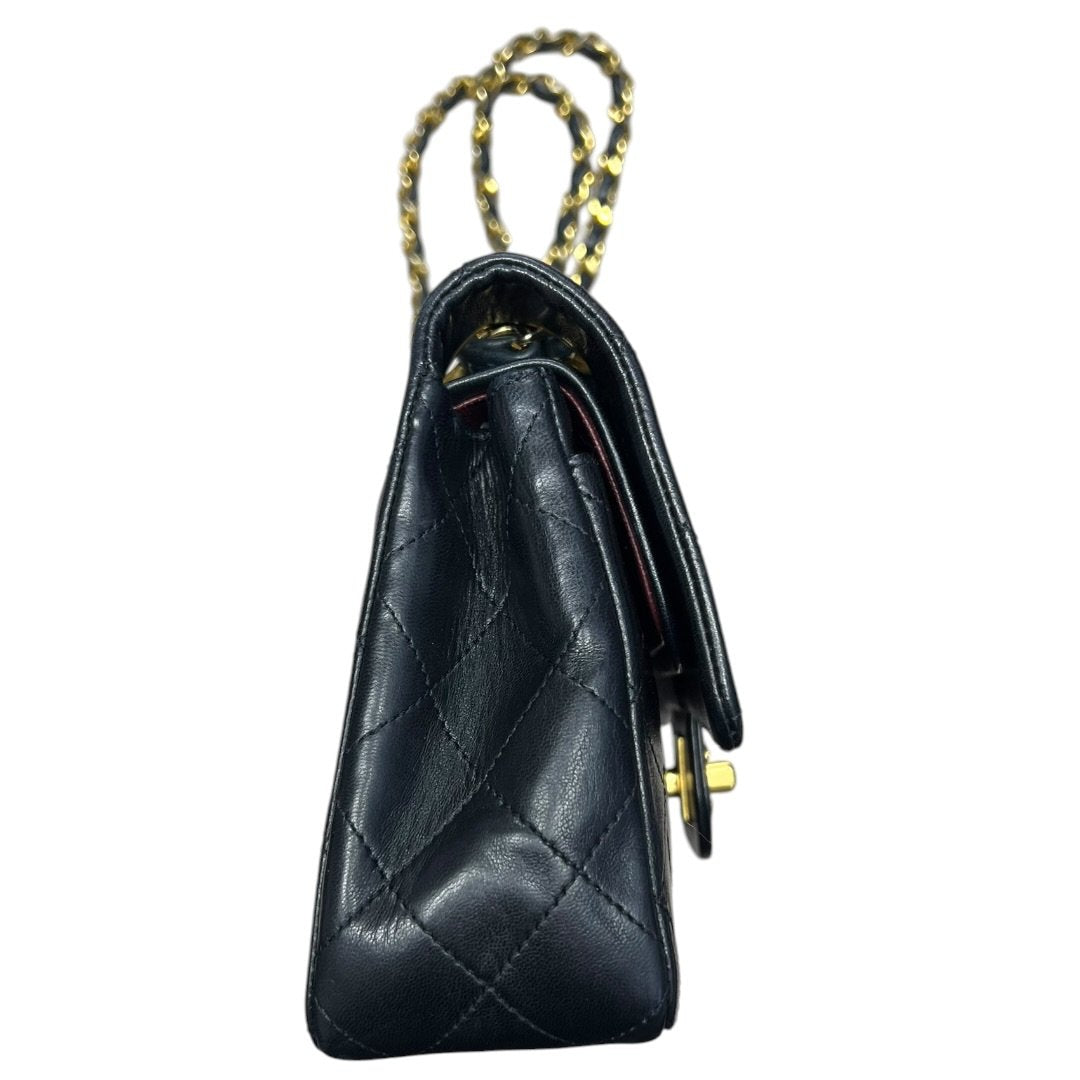 CHANEL Lambskin Classic Flap Bag Shoulder Bag Black with Burgundy Lining Gold Hardware CH2166