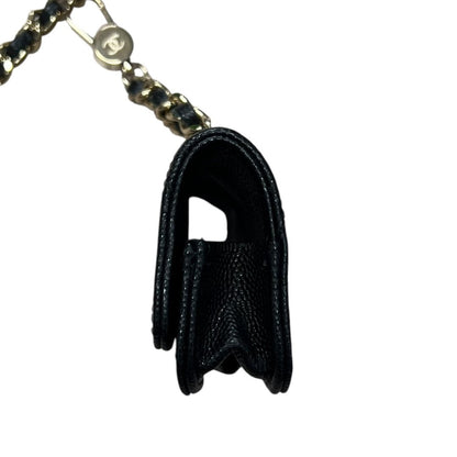 CHANEL Caviar Phone Holder with Airpods Pouch Crossbody Bag Black Crystal-embellished Gold Hardware CH2161