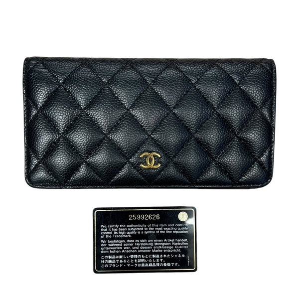 CHANEL Caviar Leather Classic Flap Long Wallet Black (exterior), Burgundy (interior) Gold Hardware CH2165