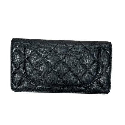 CHANEL Caviar Leather Classic Flap Long Wallet Black (exterior), Burgundy (interior) Gold Hardware CH2165