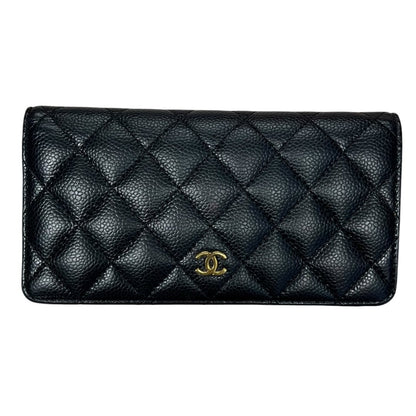 CHANEL Caviar Leather Classic Flap Long Wallet Black (exterior), Burgundy (interior) Gold Hardware CH2165