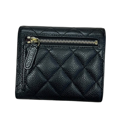 CHANEL Caviar Leather Classic Flap Small Wallet Black/Dark Red Gold Hardware CH2164