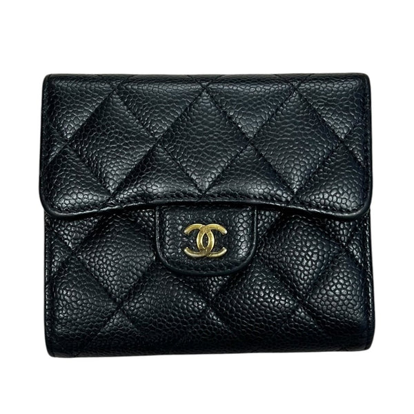 CHANEL Caviar Leather Classic Flap Small Wallet Black/Dark Red Gold Hardware CH2164
