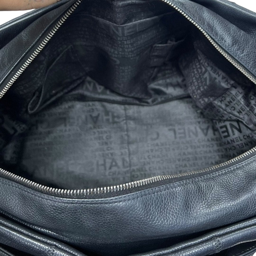 CHANEL Grained Leather Chocolate Bar Tote Bag Black Silver Hardware CH2162