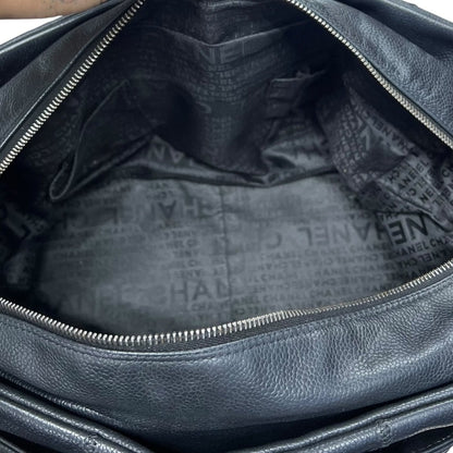 CHANEL Grained Leather Chocolate Bar Tote Bag Black Silver Hardware CH2162