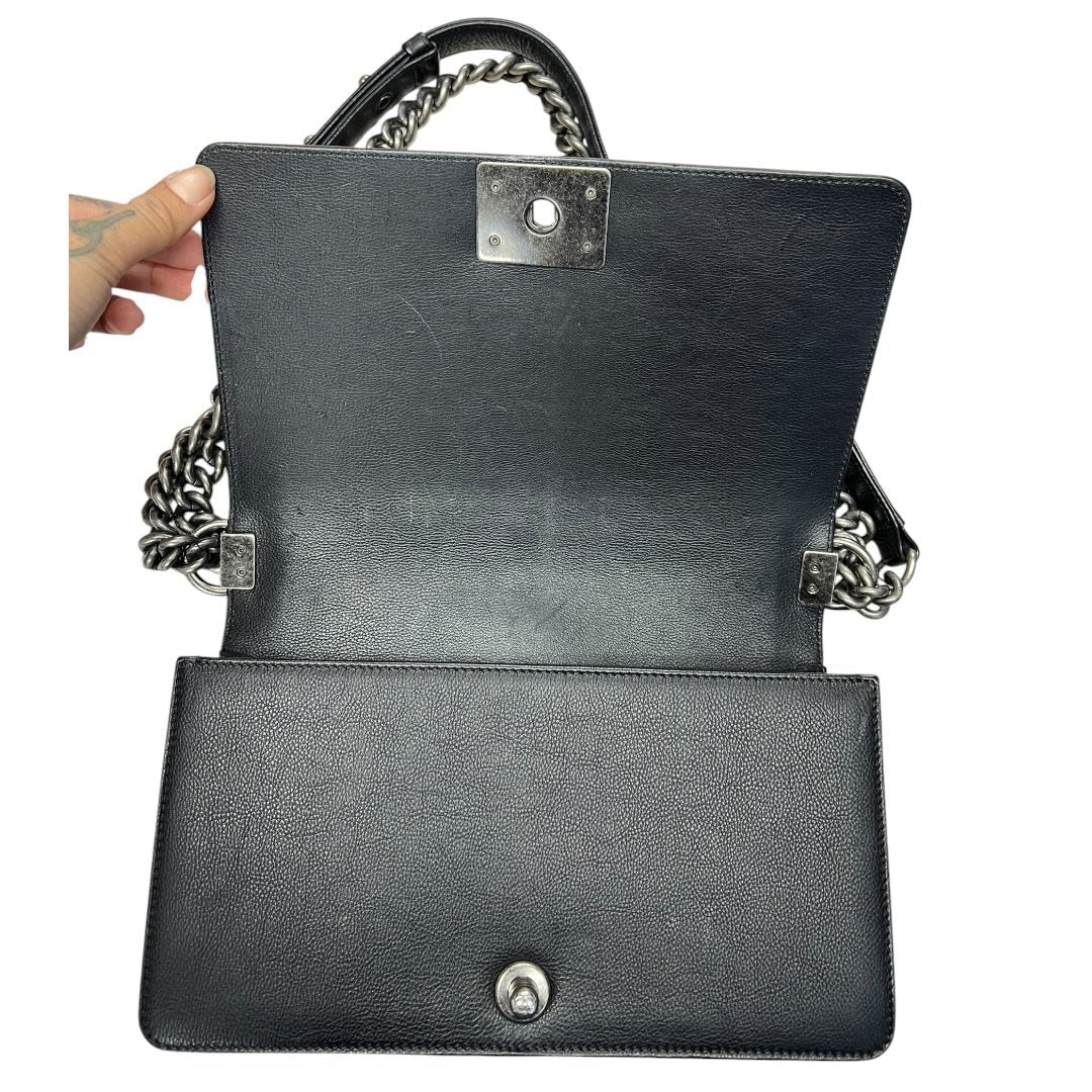 CHANEL Lambskin Boy Chanel Shoulder Bag Black Silver Hardware CH2160