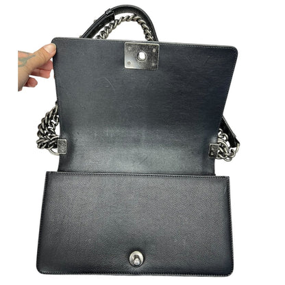 CHANEL Lambskin Boy Chanel Shoulder Bag Black Silver Hardware CH2160