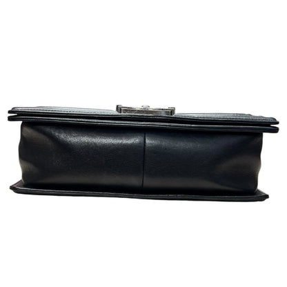 CHANEL Lambskin Boy Chanel Shoulder Bag Black Silver Hardware CH2160