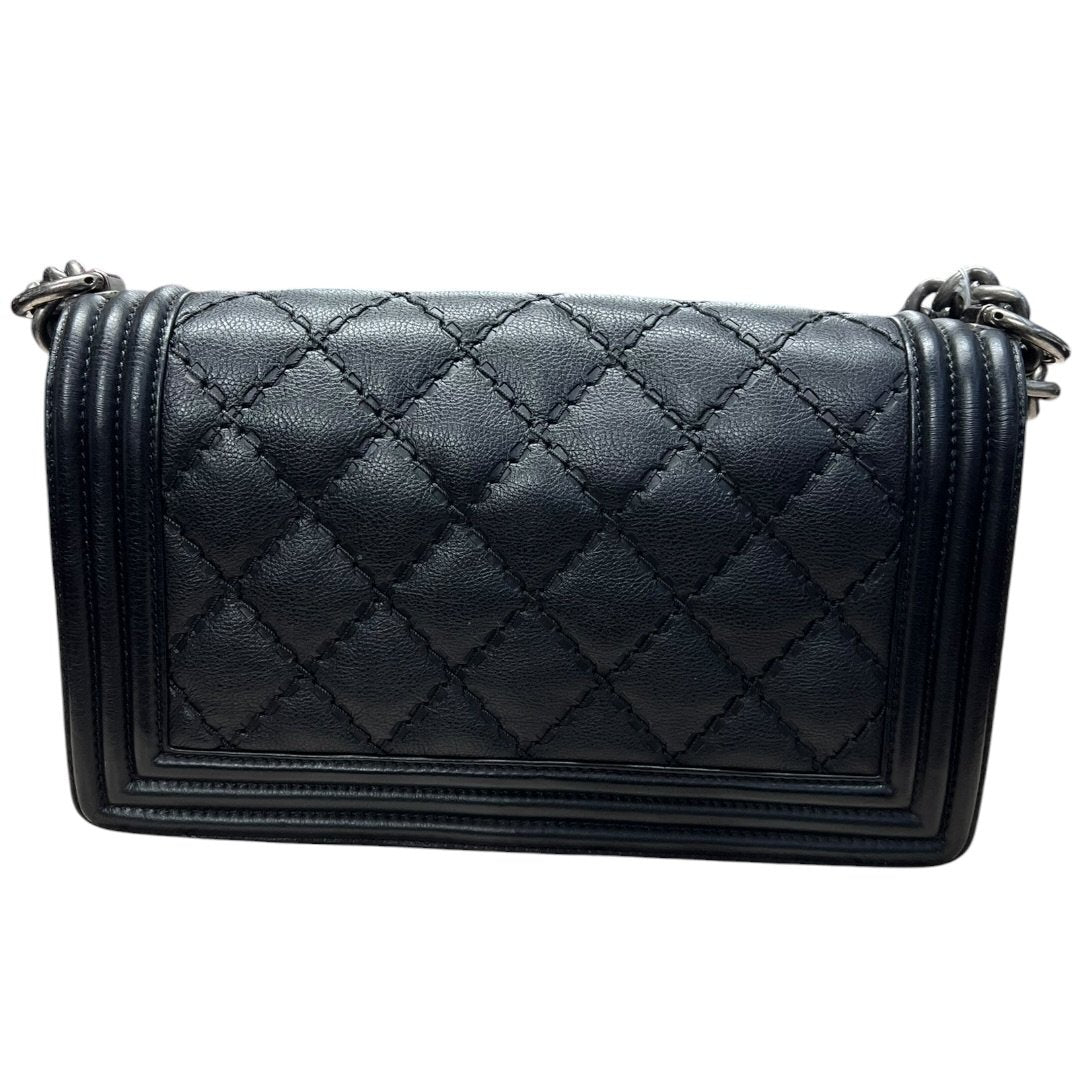 CHANEL Lambskin Boy Chanel Shoulder Bag Black Silver Hardware CH2160