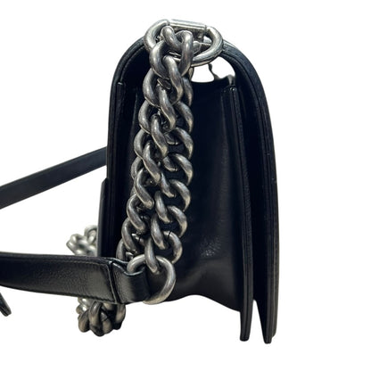 CHANEL Lambskin Boy Chanel Shoulder Bag Black Silver Hardware CH2160