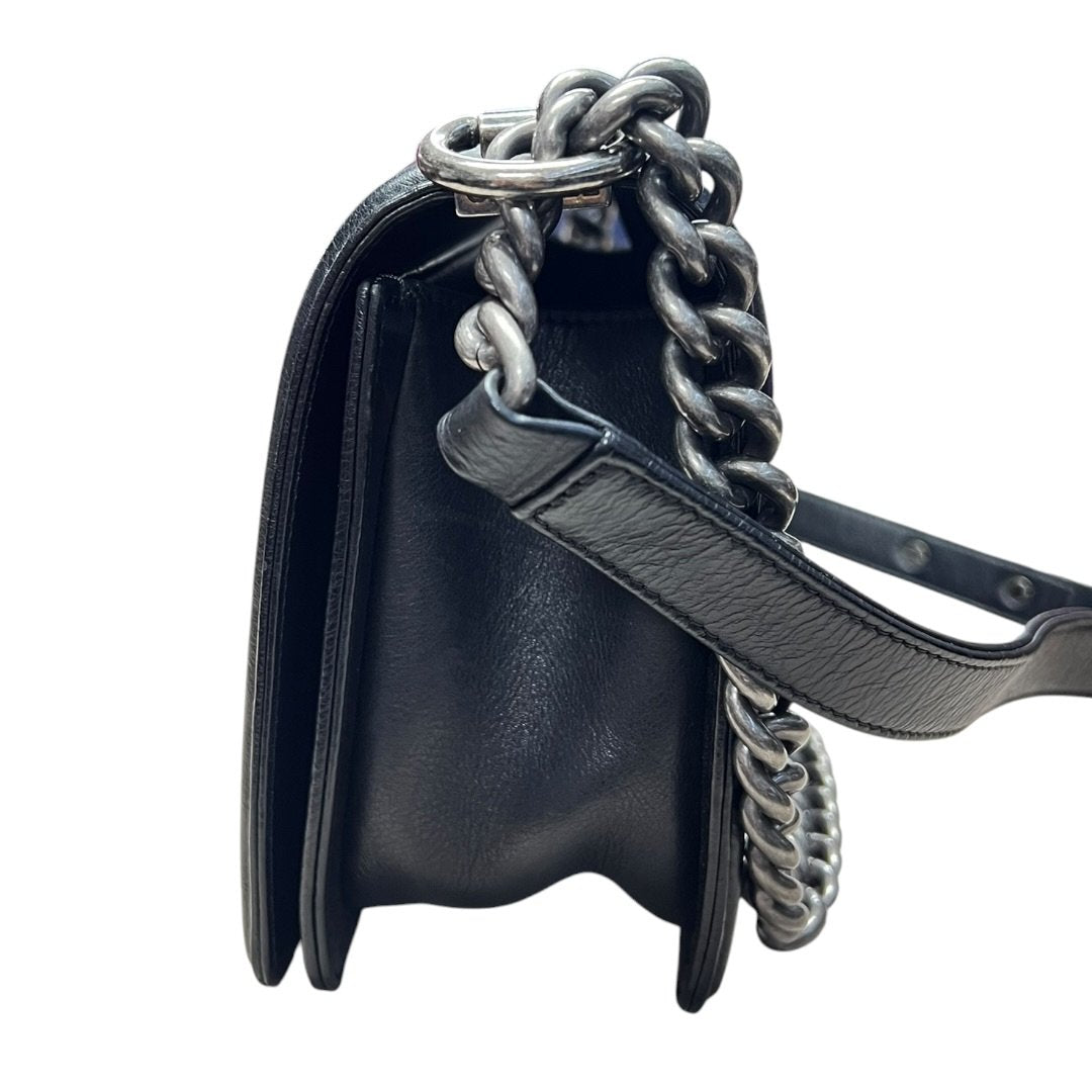 CHANEL Lambskin Boy Chanel Shoulder Bag Black Silver Hardware CH2160