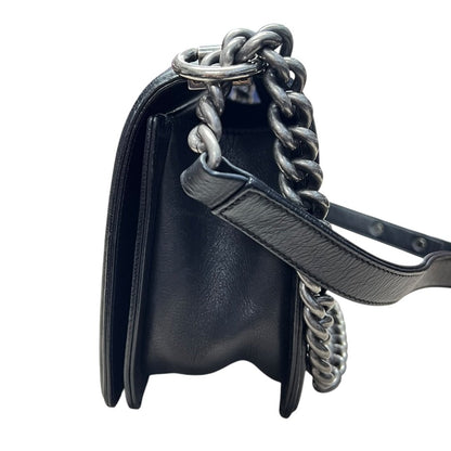 CHANEL Lambskin Boy Chanel Shoulder Bag Black Silver Hardware CH2160