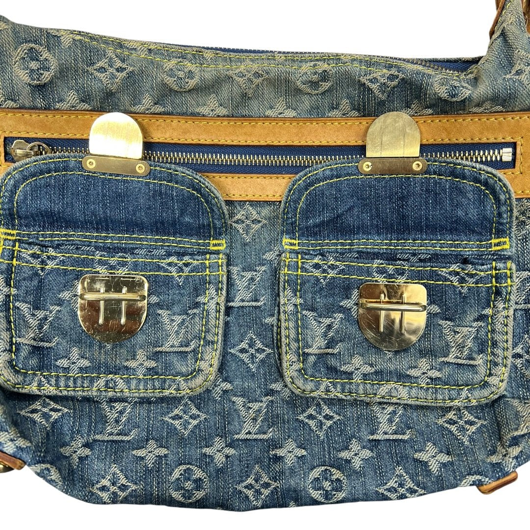 LOUIS VUITTON Monogram Denim Monogram Denim Daily Bag Shoulder Bag Blue, Tan, Yellow Gold Hardware LO2369