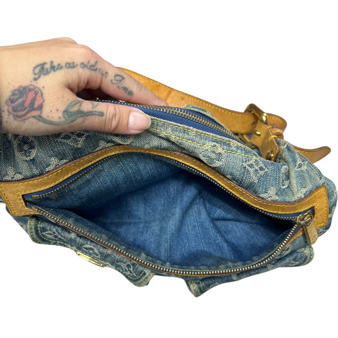 LOUIS VUITTON Monogram Denim Monogram Denim Daily Bag Shoulder Bag Blue, Tan, Yellow Gold Hardware LO2369