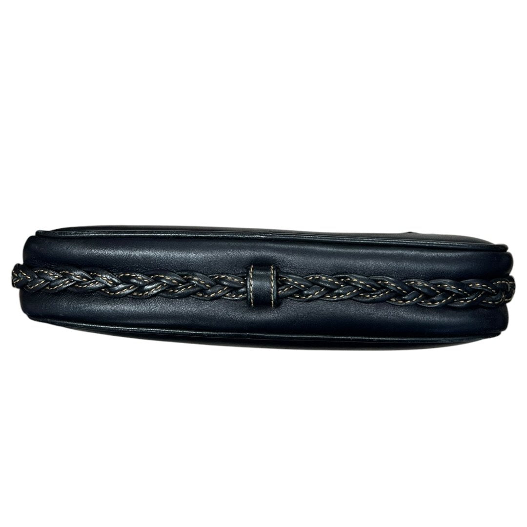 GUCCI Leather Vintage Braided Interlocking G Shoulder Bag Black Gold Hardware Gu655