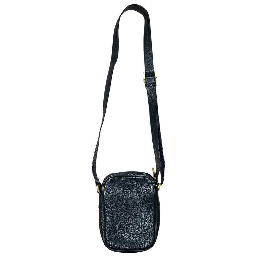 GUCCI Grained Leather Gucci Print Leather Shoulder Bag Black Gold Hardware Gu650