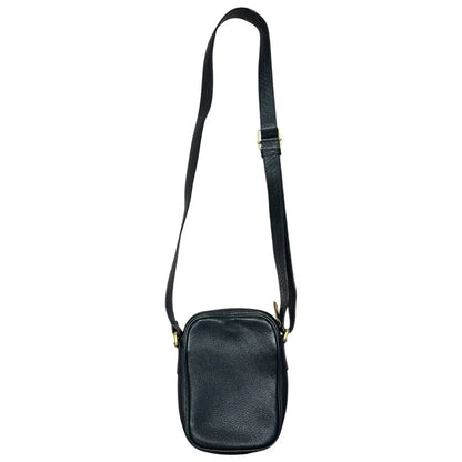 GUCCI Grained Leather Gucci Print Leather Shoulder Bag Black Gold Hardware Gu650