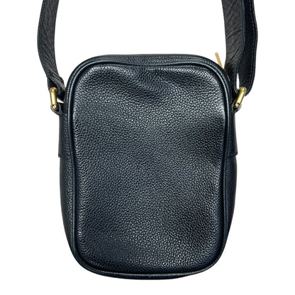 GUCCI Grained Leather Gucci Print Leather Shoulder Bag Black Gold Hardware Gu650
