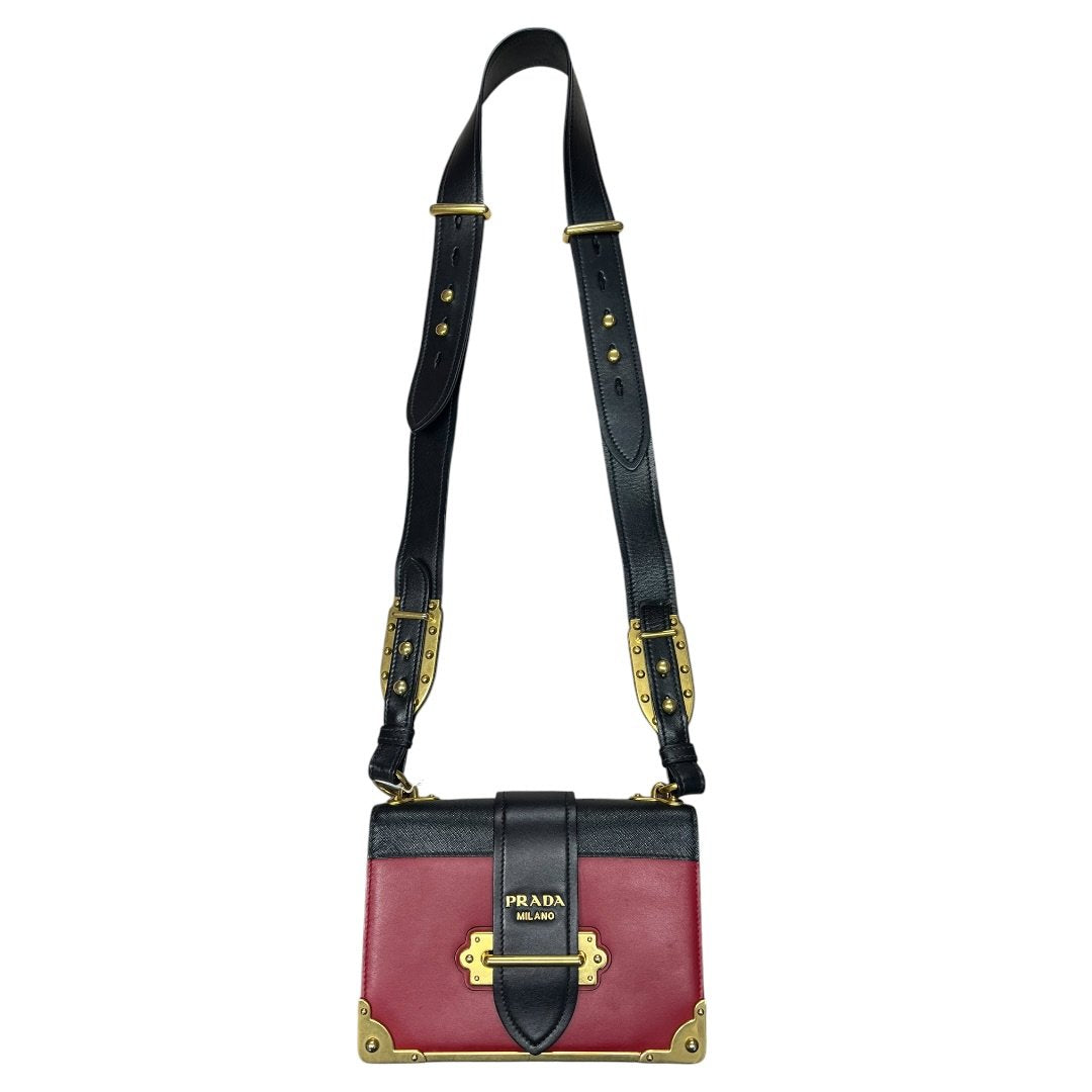 PRADA Leather Cahier Shoulder Bag Red, Black Gold Hardware PR205
