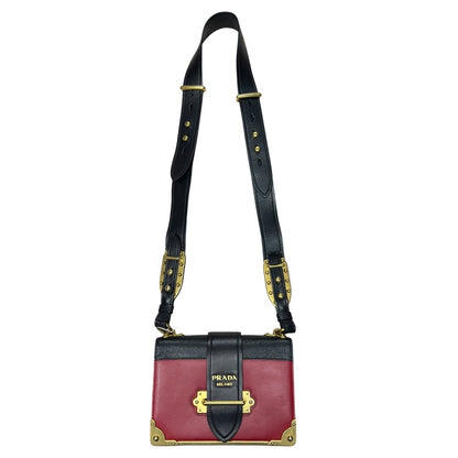 PRADA Leather Cahier Shoulder Bag Red, Black Gold Hardware PR205