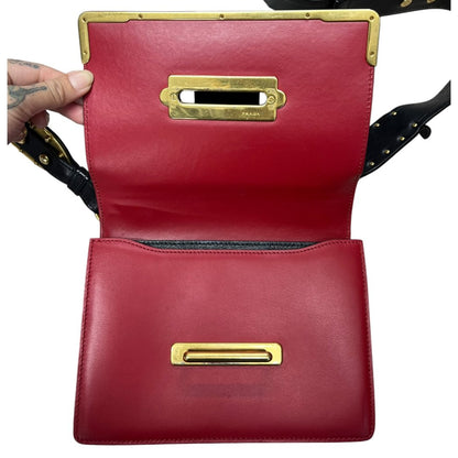 PRADA Leather Cahier Shoulder Bag Red, Black Gold Hardware PR205