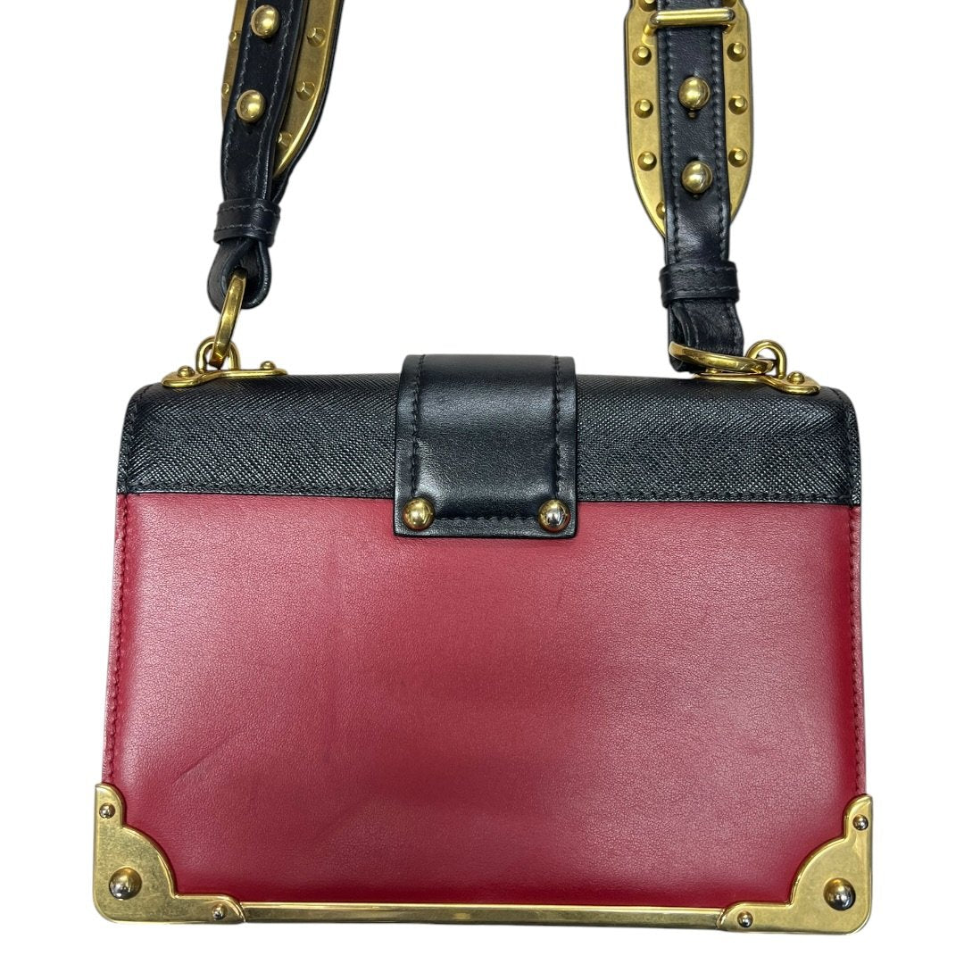 PRADA Leather Cahier Shoulder Bag Red, Black Gold Hardware PR205