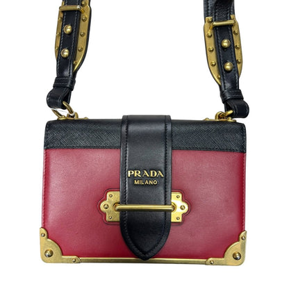 PRADA Leather Cahier Shoulder Bag Red, Black Gold Hardware PR205