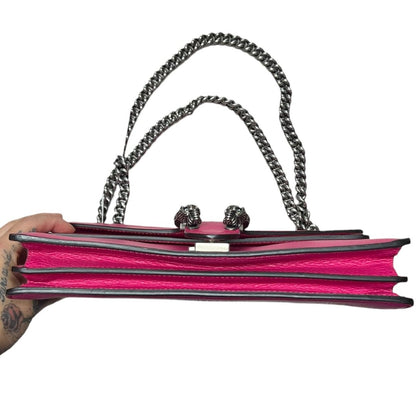 GUCCI Grained Leather Dionysus Shoulder Bag Hot Pink Aged Silver Hardware Gu636
