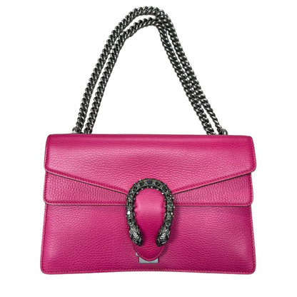 GUCCI Grained Leather Dionysus Shoulder Bag Hot Pink Aged Silver Hardware Gu636