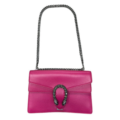 GUCCI Grained Leather Dionysus Shoulder Bag Hot Pink Aged Silver Hardware Gu636