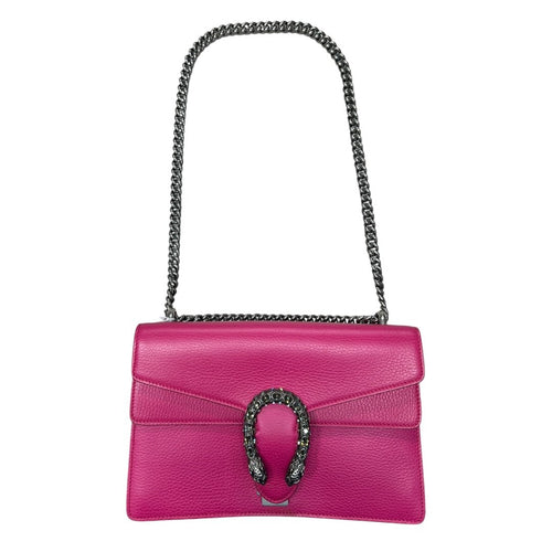 GUCCI Grained Leather Dionysus Shoulder Bag Hot Pink Aged Silver Hardware Gu636