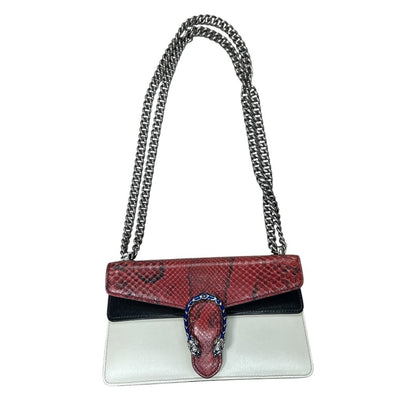 GUCCI Python & Leather Dionysus Shoulder Bag Red, Black, White, Blue Silver-tone Hardware Gu648