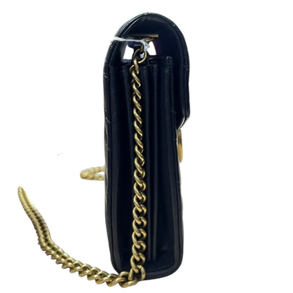 GUCCI Matelassé Leather GG Marmont Matelassé Wallet-on-Chain Black Gold Hardware Gu638
