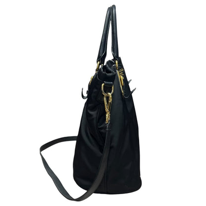 PRADA Tessuto Nylon Tote Bag Tote Black Gold Hardware PR206