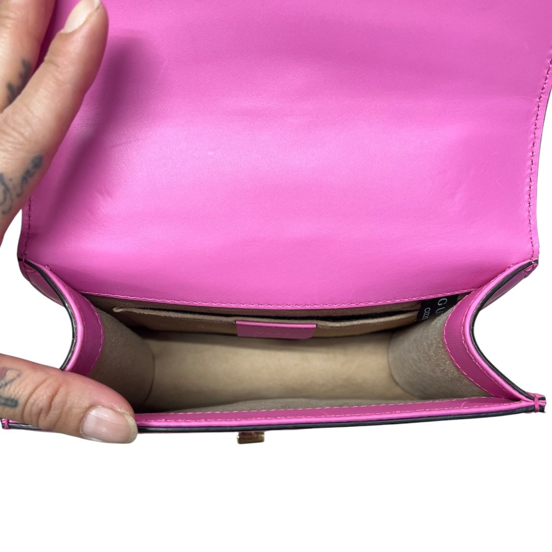 GUCCI Leather Sylvie 1969 Mini Shoulder Bag Shoulder Bag Pink, Green, Red Gold Hardware Gu641